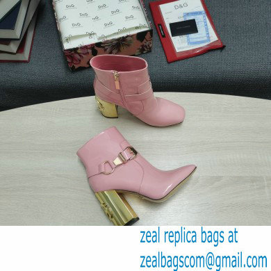 Dolce  &  Gabbana Heel 10.5cm Leather Ankle Boots Patent Pink with DG Karol Heel and Buckle 2021